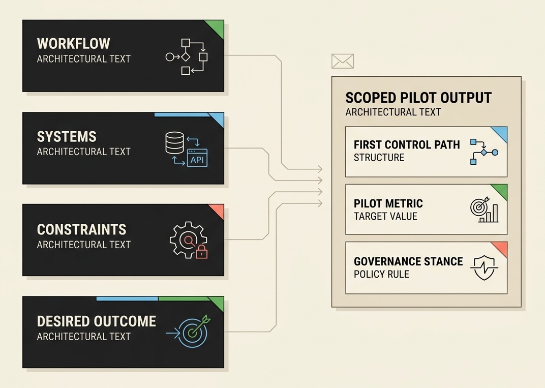 Structured intake console illustration for the automation brief.