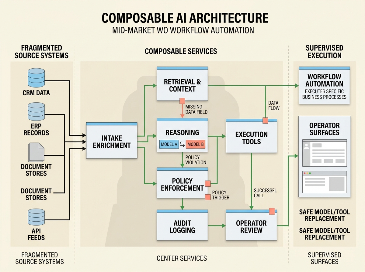 Diagram illustration for composable AI architecture.